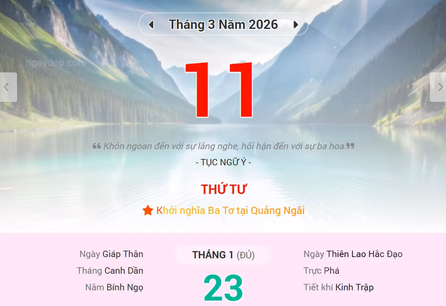 Lịch âm 11/3 - Xem lịch âm ngày 11/3
