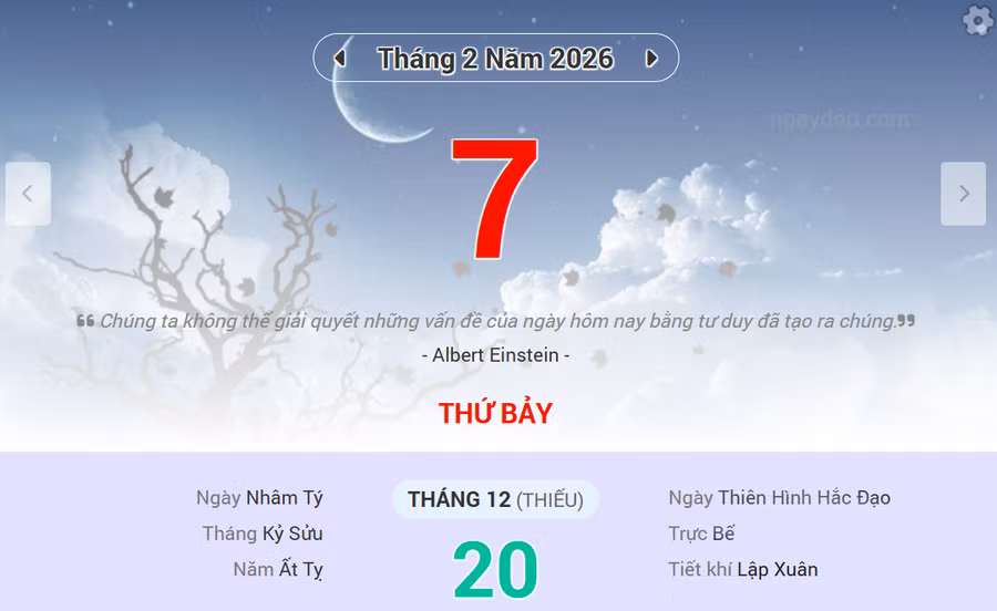 Lịch âm 7/2 - Xem lịch âm ngày 7/2/2026