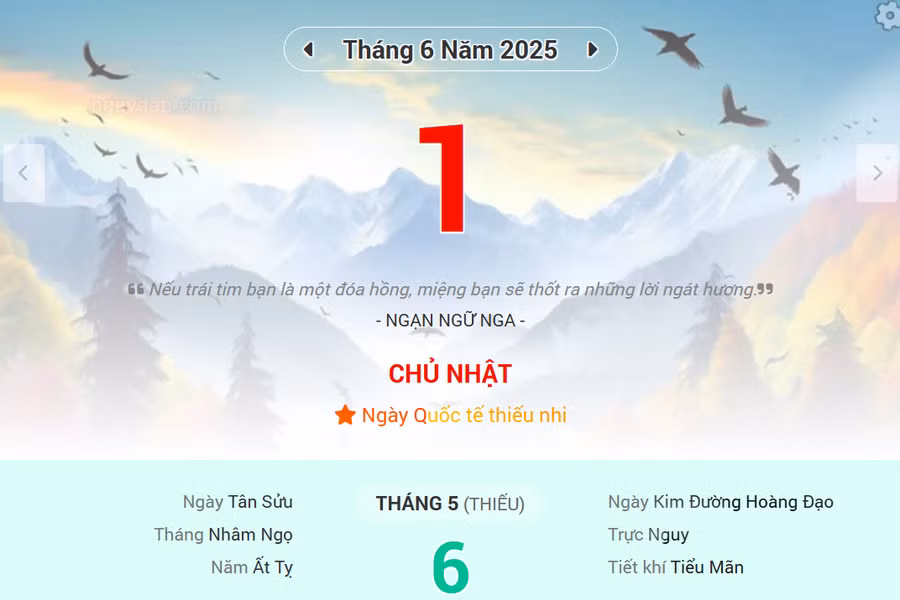 Lịch âm 1/6 - Xem lịch âm ngày 1/6