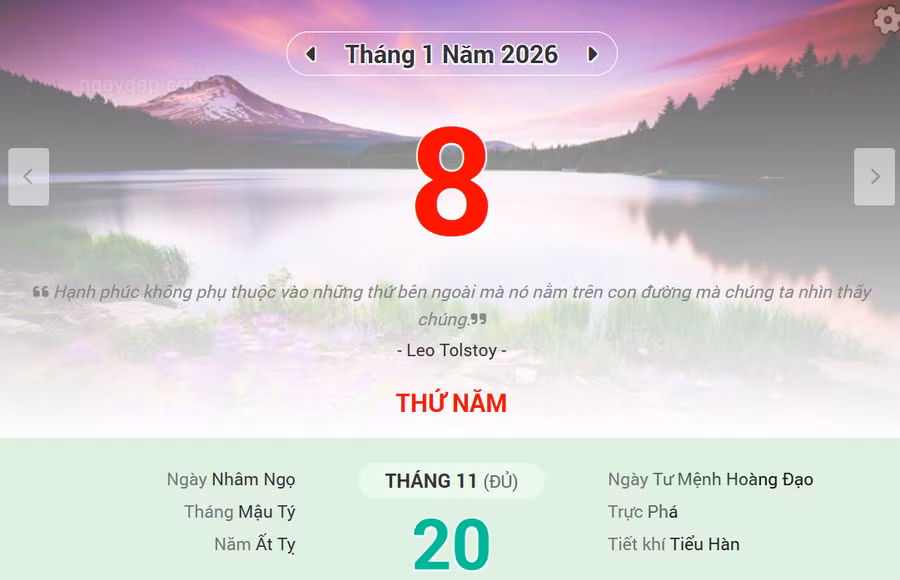 Lịch âm 8/1 - Xem lịch âm ngày 8/1/2026