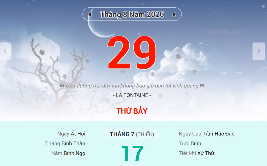 Lịch âm 29/8 - Xem lịch âm ngày 29/8