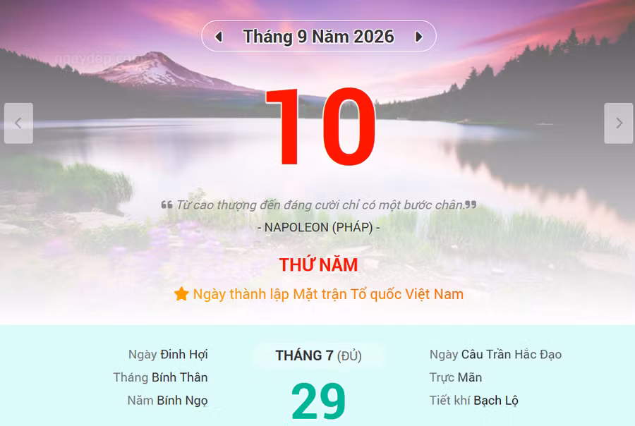 Lịch âm 10/9 - Xem lịch âm ngày 10/9