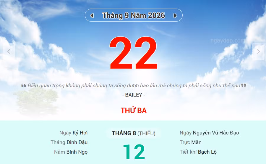 Lịch âm 22/9 - Xem lịch âm ngày 22/9