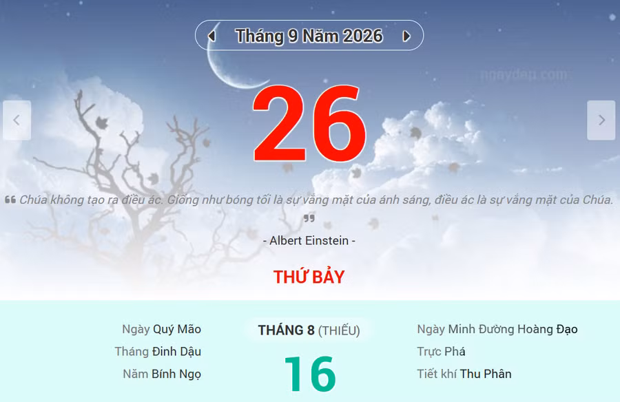 Lịch âm 26/9 - Xem lịch âm ngày 26/9