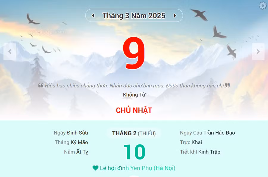 Lịch âm 9/3 - Xem lịch âm ngày 9/3