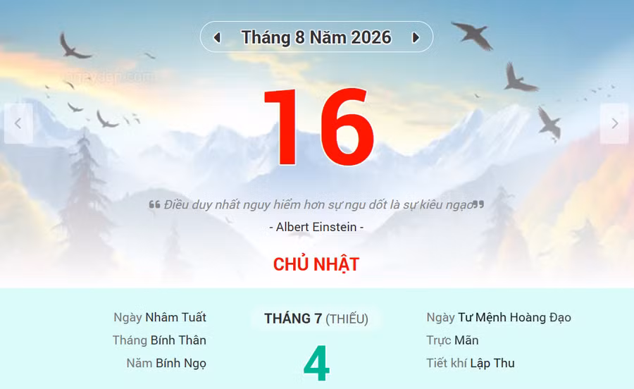 Lịch âm 16/8 - Xem lịch âm ngày 16/8