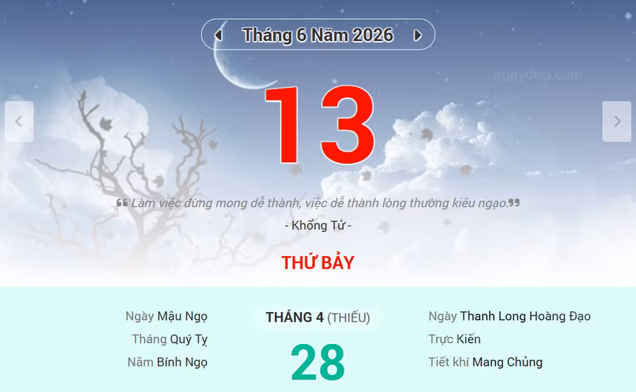 Lịch âm 13/6 - Xem lịch âm ngày 13/6