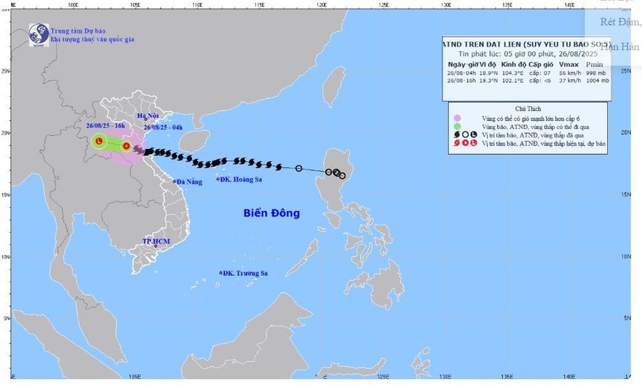 Dự báo hướng đi của áp thấp nhiệt đới trên đất liền suy yếu từ bão Kajiki. ap-thap.jpg
