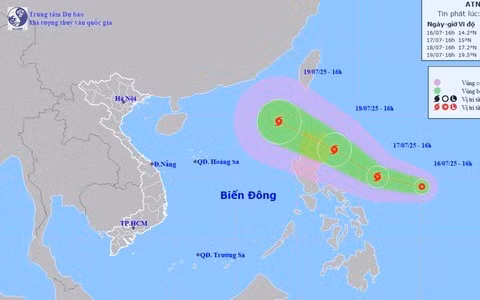 Dự báo vị trí và hướng di chuyển áp thấp nhiệt đới - Ảnh: NCHMF
