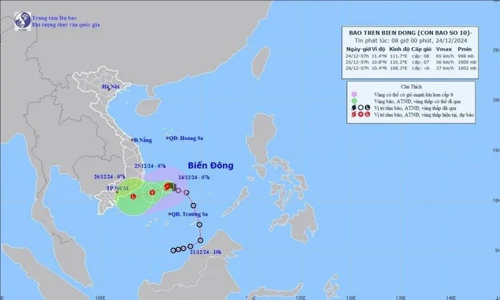 Hướng di chuyển của bão số 10.
