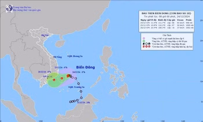 Hướng di chuyển của bão số 10.