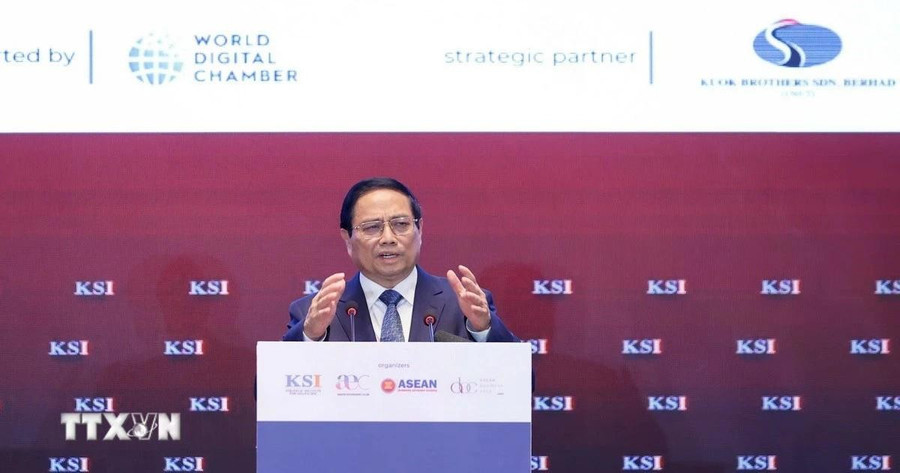 Thủ tướng Phạm Minh Chính phát biểu tại Diễn đàn Lãnh đạo và Đối tác ASEAN. (Ảnh: Dương Giang/TTXVN).