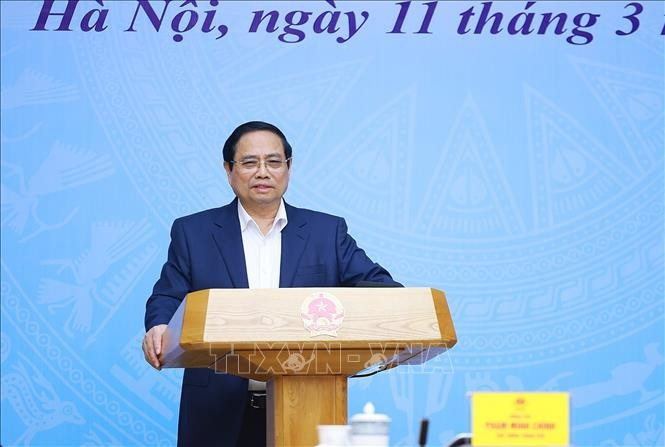 Thủ tướng Phạm Minh Chính chủ trì Hội nghị trực tuyến về kinh tế bạc trên thế giới và thích ứng chính sách, chiến lược của Việt Nam. Ảnh: Dương Giang/TTXVN