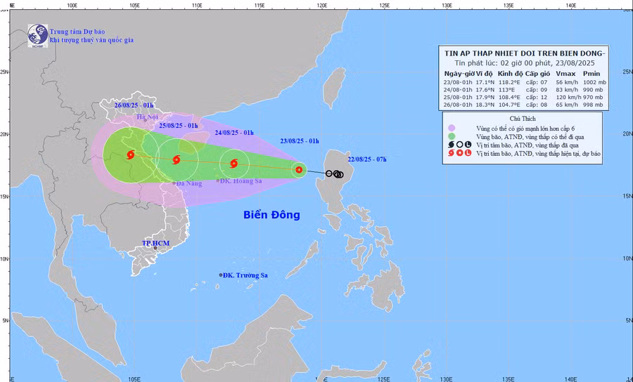 Dự báo hướng đi của áp thấp nhiệt đới trên Biển Đông.