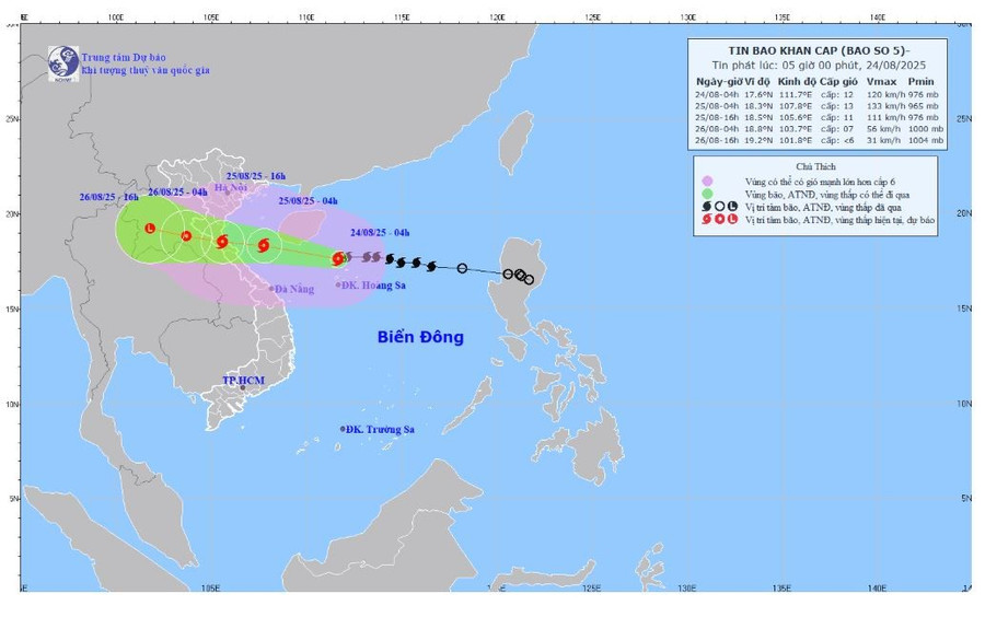 Dự báo hướng đi bão số 5.