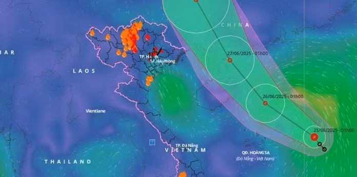 Vị trí áp thấp nhiệt đới và dự báo hướng di chuyển.