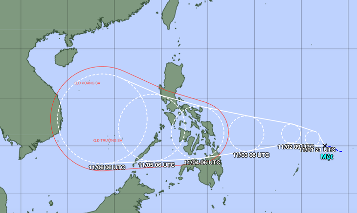 Dự báo vị trí và hướng di chuyển áp thấp nhiệt đới. Ảnh: JMA bao-so-13.png