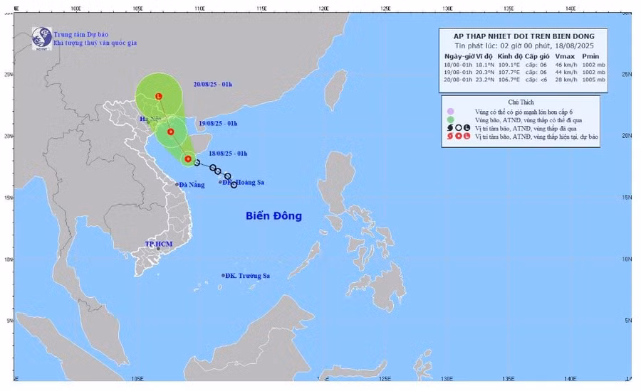 Dự báo hướng đi của áp thấp nhiệt đới trên Biển Đông.