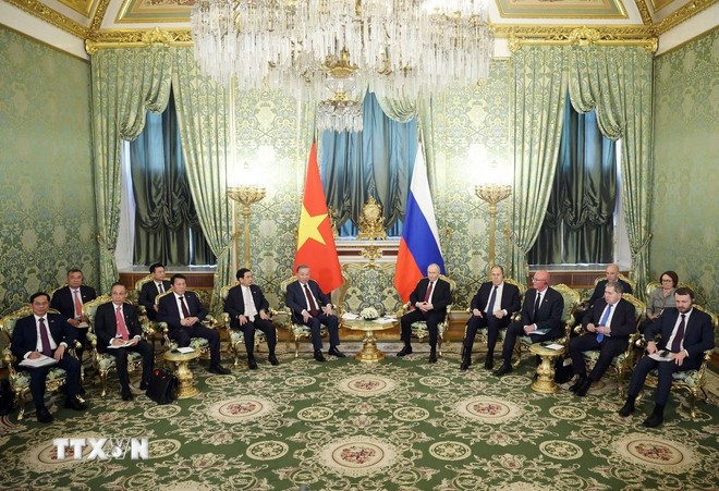 Tổng Bí thư Tô Lâm hội đàm hẹp với Tổng thống Nga Vladimir Putin. (Ảnh: Thống Nhất/TTXVN). Tổng Bí thư Tô Lâm hội đàm hẹp với Tổng thống Nga Vladimir Putin. (Ảnh: Thống Nhất/TTXVN).