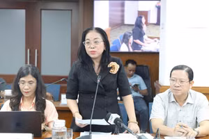 Phó Giám đốc Sở Nội vụ TPHCM Lượng Thị Tới báo cáo tình hình lao động 5 tháng đầu năm tại họp báo. Ảnh: Hà An.