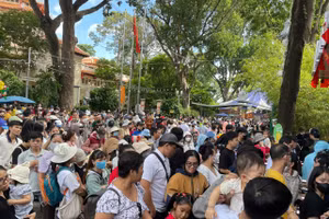 Từ 8h sáng 1/9, rất đông người dân xếp hàng dài chờ mua vé vào tham quan Thảo Cầm Viên nhân dịp lễ Quốc khánh 2/9.