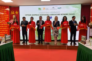 Các thành viên Mạng lưới nông nghiệp bền vững Việt Nam – Australia thực hiện nghi thức ra mắt. Ảnh: Hà An.