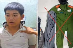 Nguyễn Phúc Thắng và trang phục giả danh Công an. (Ảnh: Công an Đồng Nai).