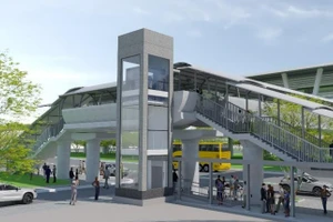 Thiết kế vị trí lắp thang máy tại cầu vượt bộ hành ga Tân Cảng. Ảnh: MAUR.