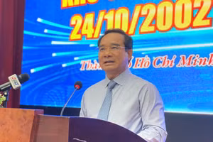 Chủ tịch UBND TPHCM Nguyễn Văn Được phát biểu tại lễ kỷ niệm 23 năm thành lập Khu Công nghệ cao TPHCM. Ảnh: Hà An.