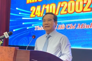 Chủ tịch UBND TPHCM Nguyễn Văn Được phát biểu tại lễ kỷ niệm 23 năm thành lập Khu Công nghệ cao TPHCM. Ảnh: Hà An.