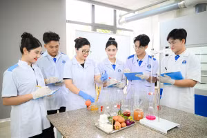 Sinh viên Trường Đại học Văn Hiến thực hành tại phòng thí nghiệm. 