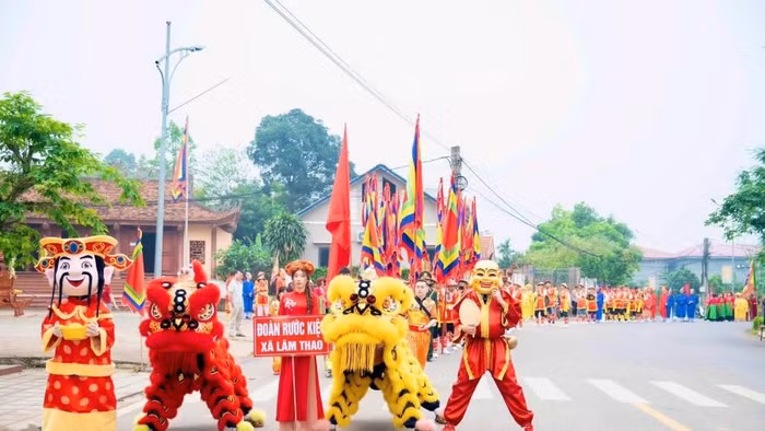 UBND xã Lâm Thao tổ chức hợp luyện Lễ rước kiệu dự Giỗ Tổ Hùng Vương năm 2026 (ảnh: Phương Anh).