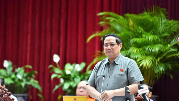 Thủ tướng Phạm Minh Chính tại buổi tiếp xúc cử tri ngành GD&ĐT và ngành Y tế trên địa bàn TP Cần Thơ. Ảnh: V Dương.
