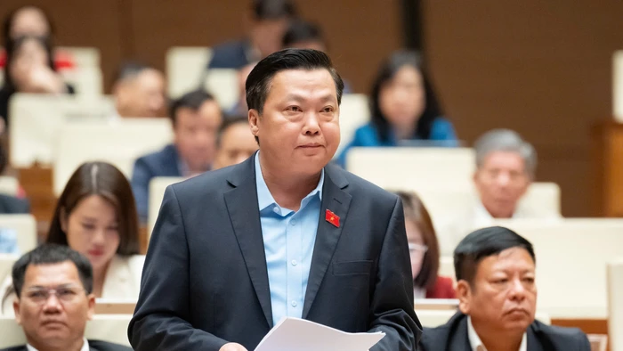 Đại biểu Phạm Hùng Thắng, Đoàn ĐBQH tỉnh Ninh Bình thảo luận tại phiên họp.