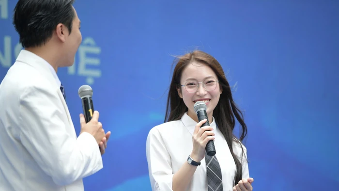 MC Khánh Vy và những chia sẻ thú vị trong Ngày hội tuyển sinh khối các ngành Khoa học và Công nghệ.
