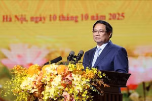 Thủ tướng Phạm Minh Chính phát biểu chỉ đạo Đại hội Thi đua yêu nước thành phố Hà Nội. Ảnh: Dương Giang/TTXVN