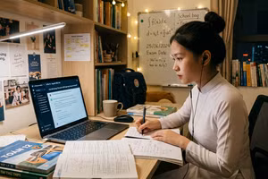 Ảnh minh họa. Học sinh đang ôn thi với AI.