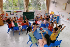Trẻ em tại Trường Mầm Non Mặt Trời Nhỏ (Phường Tân Tạo, TPHCM). 