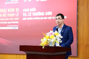 TS Lê Trường Sơn - Hiệu trưởng Trường Đại học Luật TPHCM phát biểu tại hội thảo. Ảnh: HCMULAW. 