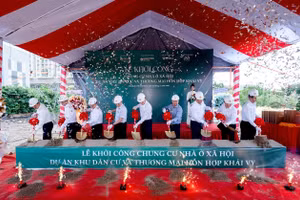 Lễ khởi công dự án chung cư nhà ở xã hội - Khu dân cư và Thương mại hỗn hợp Khải Vy. Ảnh HTN.