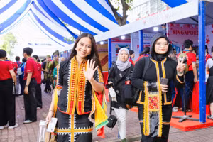 Sinh viên tình nguyện quốc tế trong trang truyền thống. Ảnh: Thành đoàn TPHCM. 