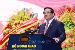 Thủ tướng Phạm Minh Chính phát biểu tại Đại hội Thi đua yêu nước Bộ Ngoại giao giai đoạn 2025-2030. Ảnh: Dương Giang/TTXVN