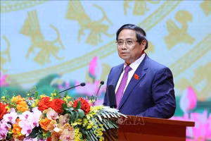 Đồng chí Phạm Minh Chính, Ủy viên Bộ Chính trị, Bí thư Đảng ủy, Thủ tướng Chính phủ phát biểu chỉ đạo. Ảnh: Văn Điệp/ TTXVN