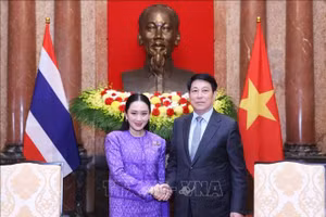 Chủ tịch nước Lương Cường tiếp Thủ tướng Thái Lan Paetongtarn Shinawatra. (Ảnh: Lâm Khánh/TTXVN)