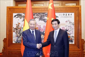 Tổng Bí thư, Chủ tịch nước Tô Lâm hội kiến Chủ tịch Chính hiệp toàn quốc Trung Quốc Vương Hộ Ninh. Ảnh: Thống Nhất/TTXVN