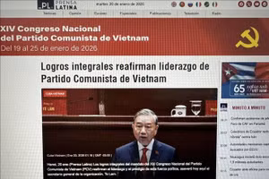 Hãng thông tấn Mỹ Latinh Prensa Latina của Cuba đưa tin về Đại hội XIV của Đảng Cộng sản Việt Nam. Ảnh chụp màn hình: Việt Hùng/PV TTXVN tại Cuba.