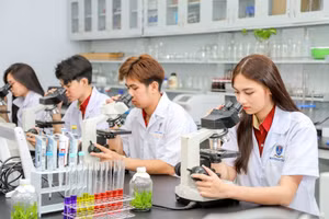 Sinh viên Trường Đại học Nguyễn Tất Thành. học tại phòng thực hành. Ảnh: NTTU