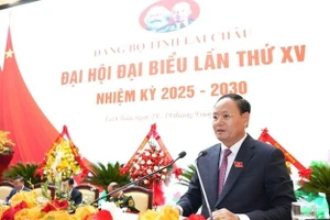 Ông Lê Minh Ngân, tân Bí thư Tỉnh uỷ Lai Châu khóa XV, nhiệm kỳ 2025-2030 phát biểu nhận nhiệm vụ. (Ảnh: Trung tâm báo chí Đại hội)
