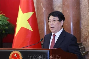 Chủ tịch nước Lương Cường phát biểu.( Ảnh: Lâm Khánh/TTXVN)