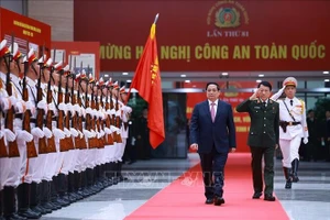 Thủ tướng Phạm Minh Chính đến dự Hội nghị Công an toàn quốc lần thứ 81. Ảnh: Dương Giang/TTXVN